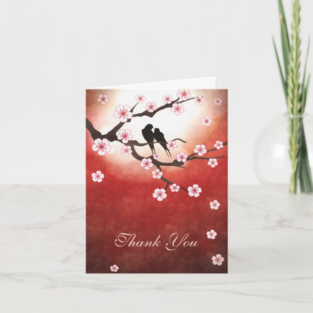 Cartão De Agradecimento Cherry Blossom Sakura&Love Birds Thank You Wedding (Frente)