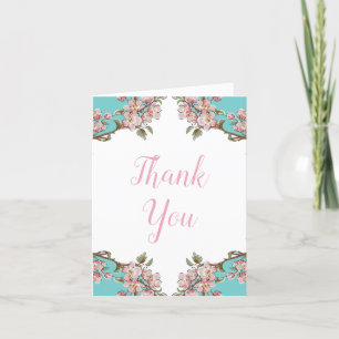 Cartão De Agradecimento Cherry Blossom Teal Retro Vintage Chá de fraldas