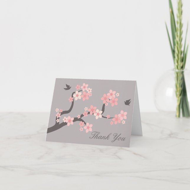Cartão De Agradecimento Cherry Blossoms pink/grey Thank You Card (Frente)