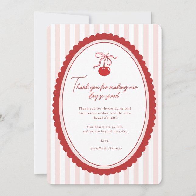 Cartão De Agradecimento Cherry on Top Coquette Bow Thank You Card  (Frente)