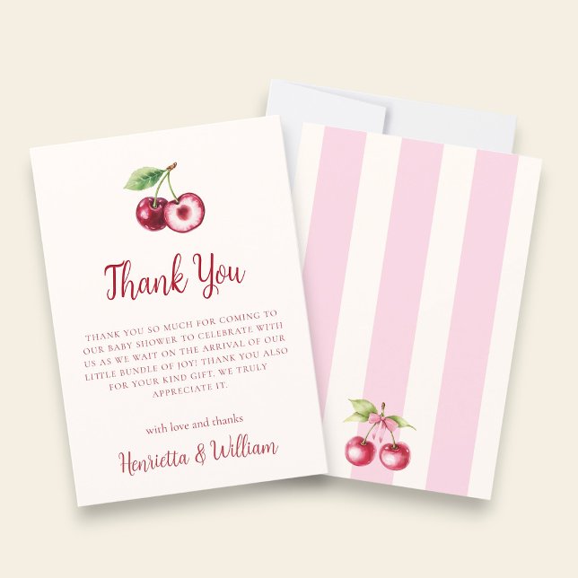 Cartão De Agradecimento Cherry Red Watercolor Thank You Card (Criador carregado)