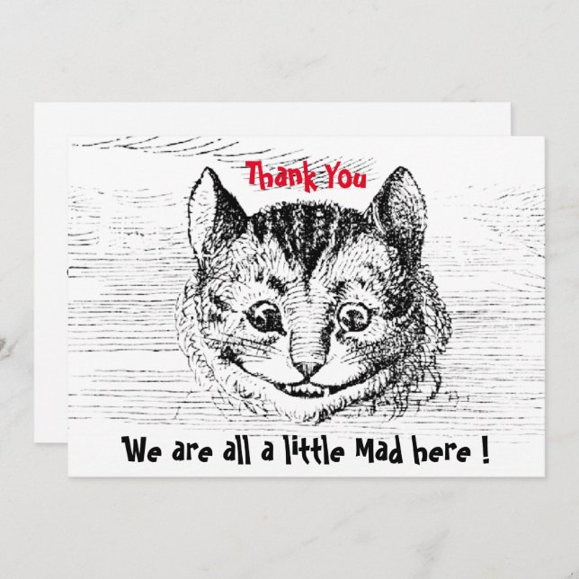 Cartão De Agradecimento Chesire Cat - Alice no personagem das Maravilhas (Frente/Verso)