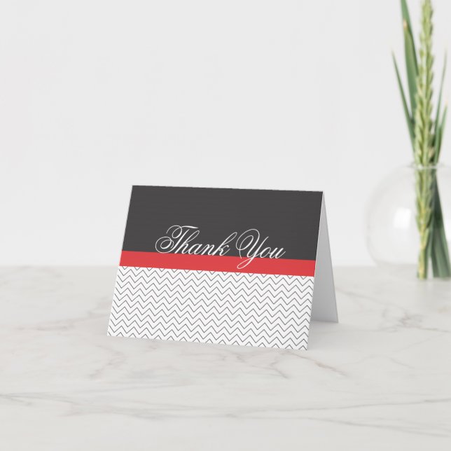 Cartão De Agradecimento Chevron Black White Red Thank You Notes Cards (Frente)