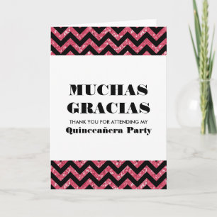 Cartão De Agradecimento Chevron Glitter Rosa Quinceañera Obrigado