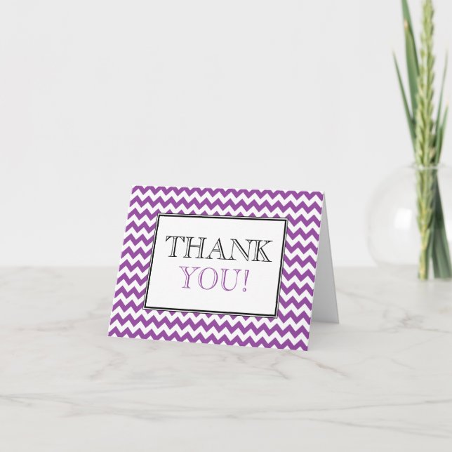 Cartão De Agradecimento Chevron Purple & White Thank You Card (Frente)