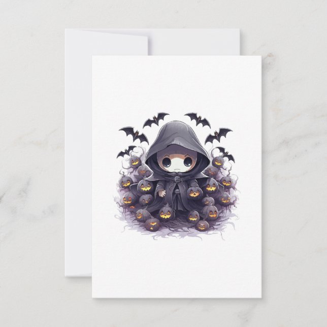 Cartão De Agradecimento Chibi Grim Reaper Halloween - Adorable Dark Fantas (Frente)