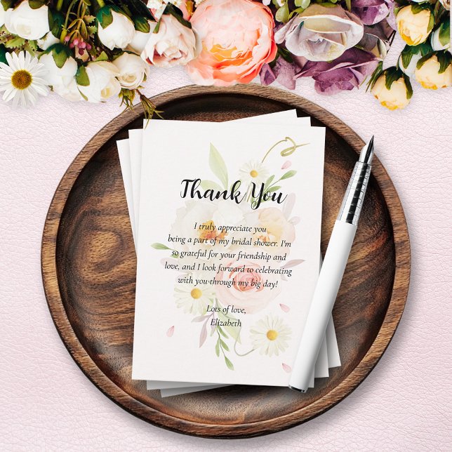Cartão De Agradecimento Chic Água-Forte Rosa Floral Chá de Noiva  (Chic watercolor blush floral bridal shower flat thank you cards (leave message blank to handwrite))