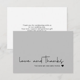 Cartão De Agradecimento Chic Amor e Obrigado Script Casual Cinza Obrigado