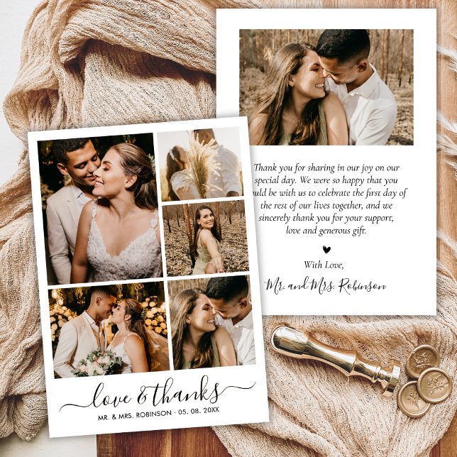 Cartão De Agradecimento Chic Amor e Obrigado Script Foto Colagem Casamento (Criador carregado)