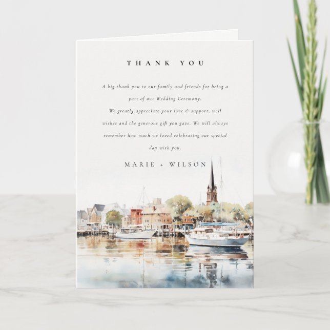 Cartão De Agradecimento Chic Annapolis Maryland Watercolor Wedding (Frente)
