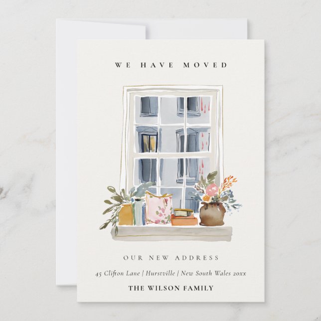 Cartão De Agradecimento Chic Apartment Floral Window We have Moved Card (Frente)