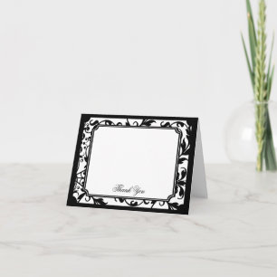 Cartão De Agradecimento Chic Black and White Damask Obrigado
