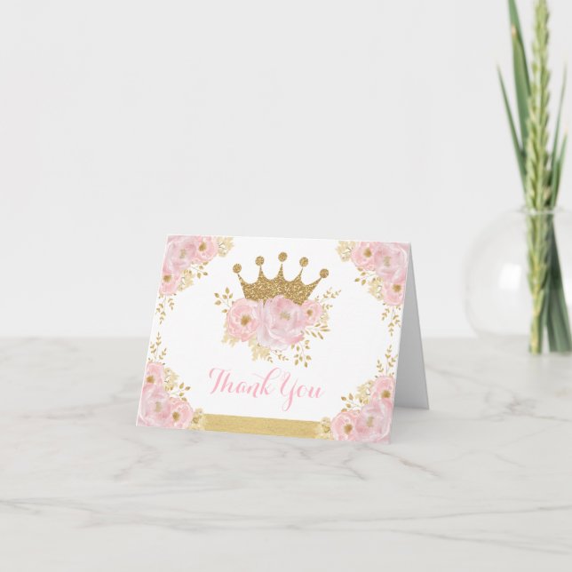 Cartão De Agradecimento Chic Blush Dourada Crown Princesa Aniversário Garo (Frente)