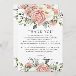 Cartão De Agradecimento Chic Blush Pink Ivory Floral Bridal