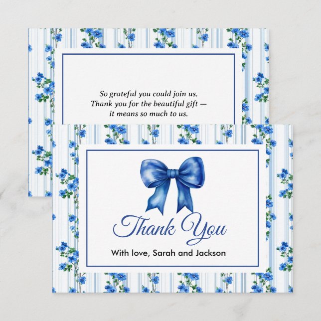 Cartão De Agradecimento Chic Boho Blue Wildflower Boy floral Baby Shower  (Frente/Verso)
