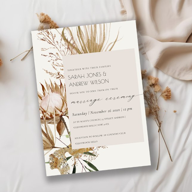 Cartão De Agradecimento Chic Boho Protea Seca Palm Casamento Flaoral Convi (Criador carregado)
