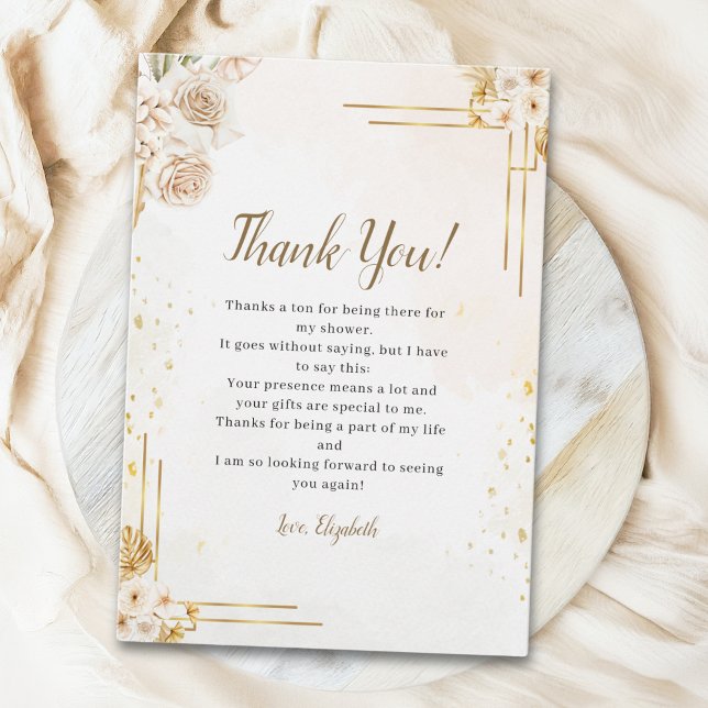 Cartão De Agradecimento Chic Boho Style with Beige and Yellow Blooms (Criador carregado)