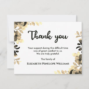Cartão De Agradecimento Chic Botanical Floral Watercolor Memorial Funeral