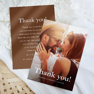 Cartão De Agradecimento Chic Brown Weding Foto Obrigado Mensagem