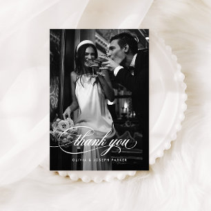 Cartão De Agradecimento Chic Caligrafia Formal Foto de Casamento