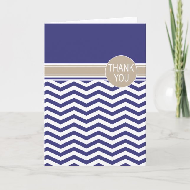 Cartão De Agradecimento Chic Chevron Monogram | navy Thank You (Frente)