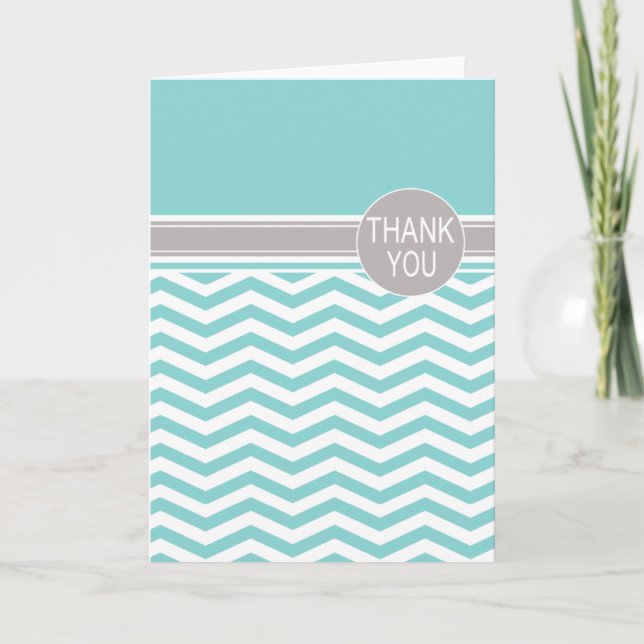 Cartão De Agradecimento Chic Chevron Monogram | teal Thank You (Frente)