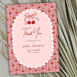 Cartão De Agradecimento Chic Coquette Bow Cherry On Top Girl Baby Shower 