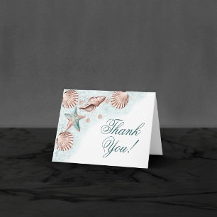 Cartão De Agradecimento Chic costal Teal Green and Coral Reef Party