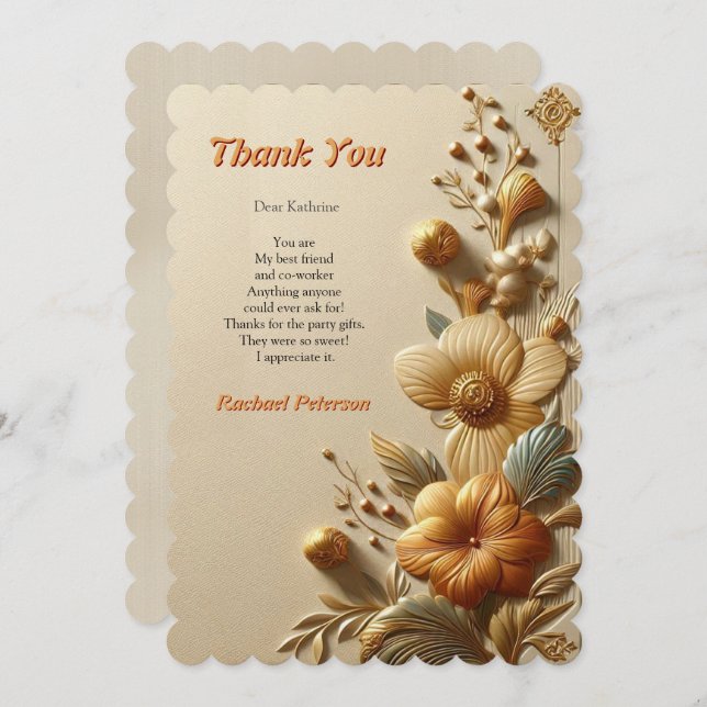 Cartão De Agradecimento Chic, Cremes Elegantes e textura de flores de cour (Frente/Verso)