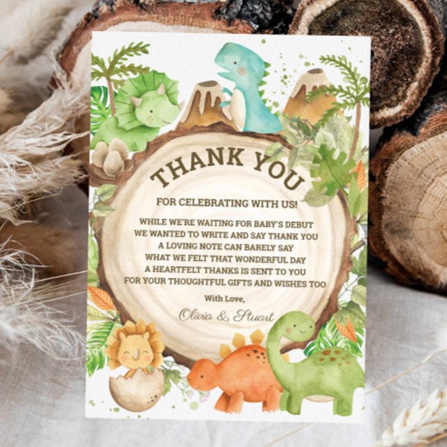 Cartão De Agradecimento Chic Dinossaur Boy Chá de fraldas Greenery Chevron (Criador carregado)