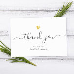 Cartão De Agradecimento Chic Elegant Modern Script Calligraphy Gold Heart<br><div class="desc">This modern chic gold heart thank you note features hand-lettered script calligraphy alongside your names in elegant serif typography. This is the classic version on white.</div>