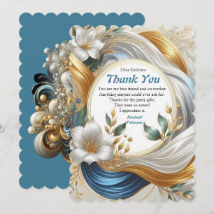 Cartão De Agradecimento Chic Elegant Swirls in Dourado, Silver, Blue, Yell