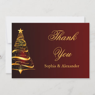 Cartão De Agradecimento Chic Elegante Árvore de Natal Ouro Obrigado Casame