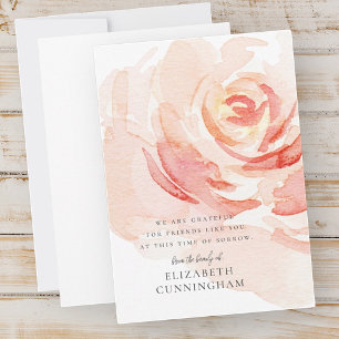 Cartão De Agradecimento Chic Elegante de Rosa de Aquarela Memorial