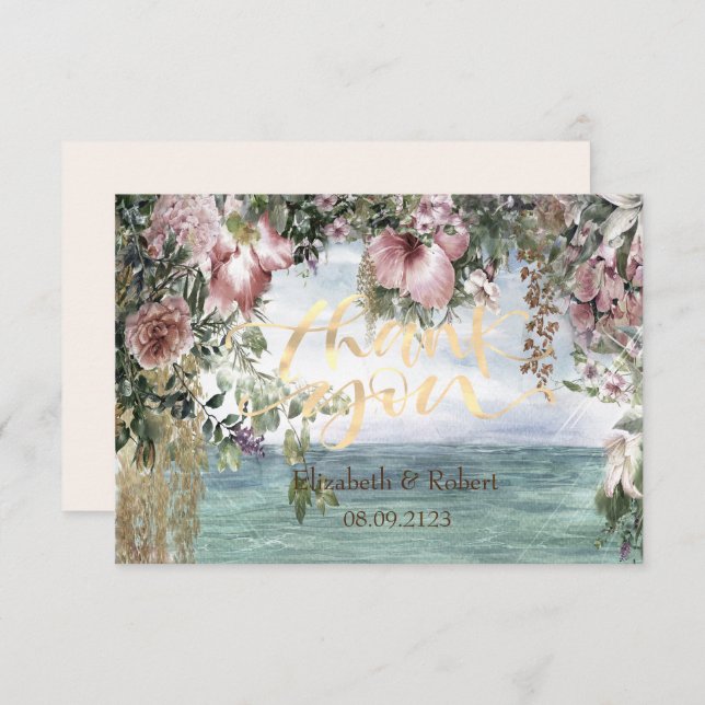 Cartão De Agradecimento Chic Flowers Ocean (Frente/Verso)