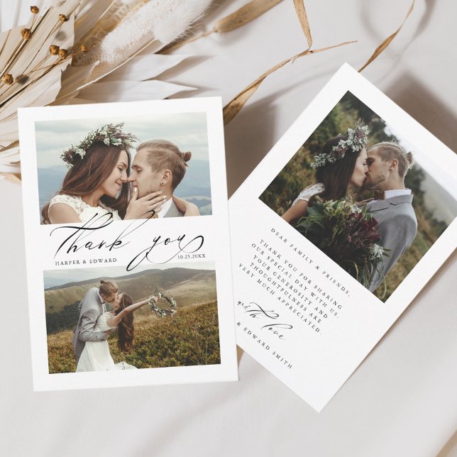 Cartão De Agradecimento Chic Hand - Letra 3 Foto Casamento (Criador carregado)