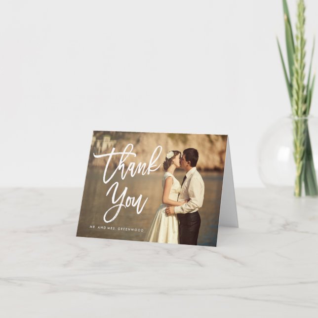 Cartão De Agradecimento Chic Hand Lettered Wedding Thank You Photo Card (Frente)