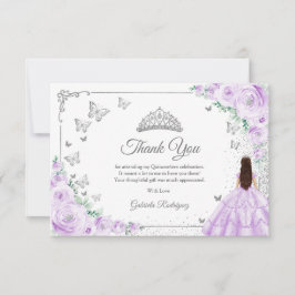 Cartão De Agradecimento Chic Lilac Purple Roses Silver Quinceanera