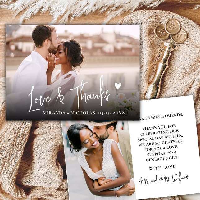 Cartão De Agradecimento Chic Love and Thanks Script 2 Photo Script Wedding (Criador carregado)