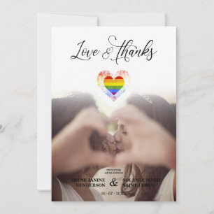Cartão De Agradecimento Chic Love & Obrigados LGBT Rainbow Pride Heart Pho