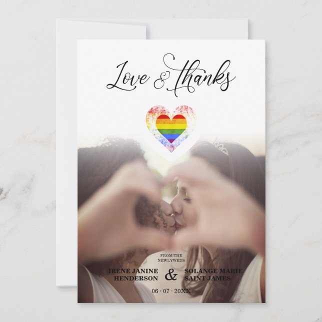 Cartão De Agradecimento Chic Love & Obrigados LGBT Rainbow Pride Heart Pho (Frente)