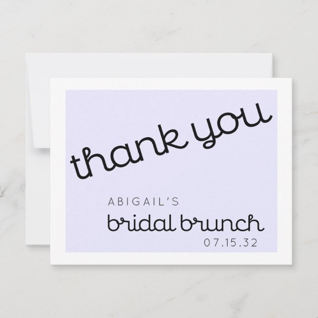 Cartão De Agradecimento Chic Minimal Lavender Mod Script Bridal Brunch (Frente)