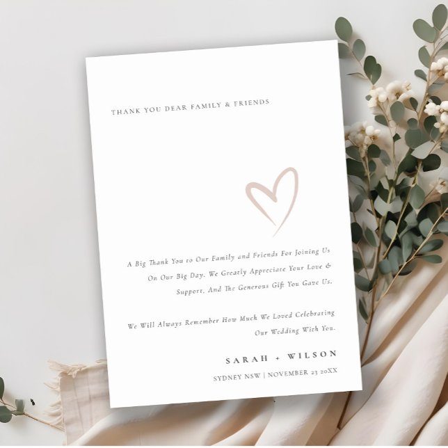 Cartão De Agradecimento Chic Mínimo Simples Coração Rosa Casamento (Criador carregado)