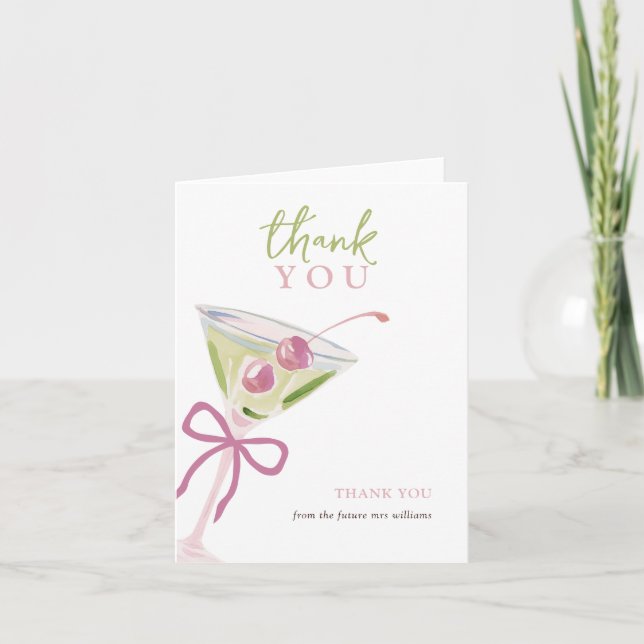 Cartão De Agradecimento Chic Modern Martini Bridal Shower Thank You Card (Frente)
