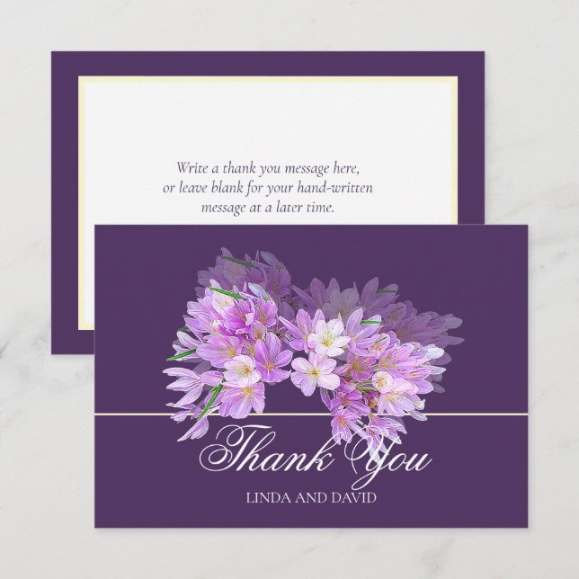 Cartão De Agradecimento Chic Modern Purple Crocus Bridal Shower Thank You (Frente/Verso)