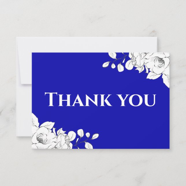 Cartão De Agradecimento Chic Modern Royal Blue White Floral (Frente)