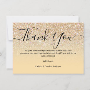 Cartão De Agradecimento Chic Modern Yellow Dourado Glitter Ombre