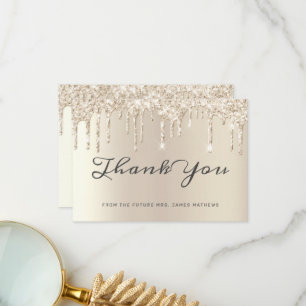 Cartão De Agradecimento Chic Obrigado por Ivory Bridal Shower com Brilho e