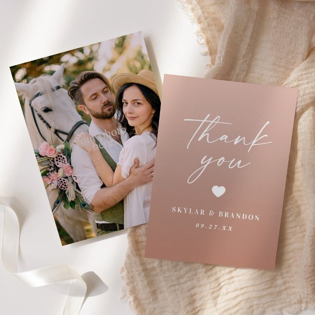 Cartão De Agradecimento Chic Ombre Clay Terracotta & Blush Pink Casamento (Criador carregado)