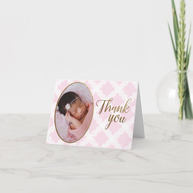 Cartão De Agradecimento Chic Pink Girl photo Baby Shower Thank You Card (Frente)